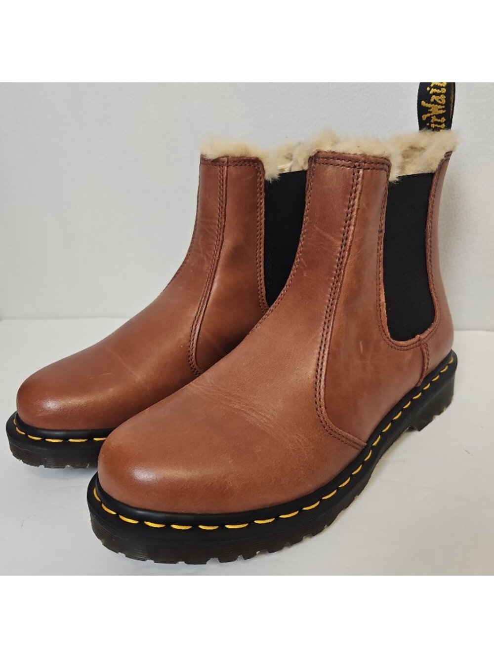 Dr Doc Martens 2976 Leonore Chelsea Boots Womens Sz 8 Brown Faux Fur-Lined NWT